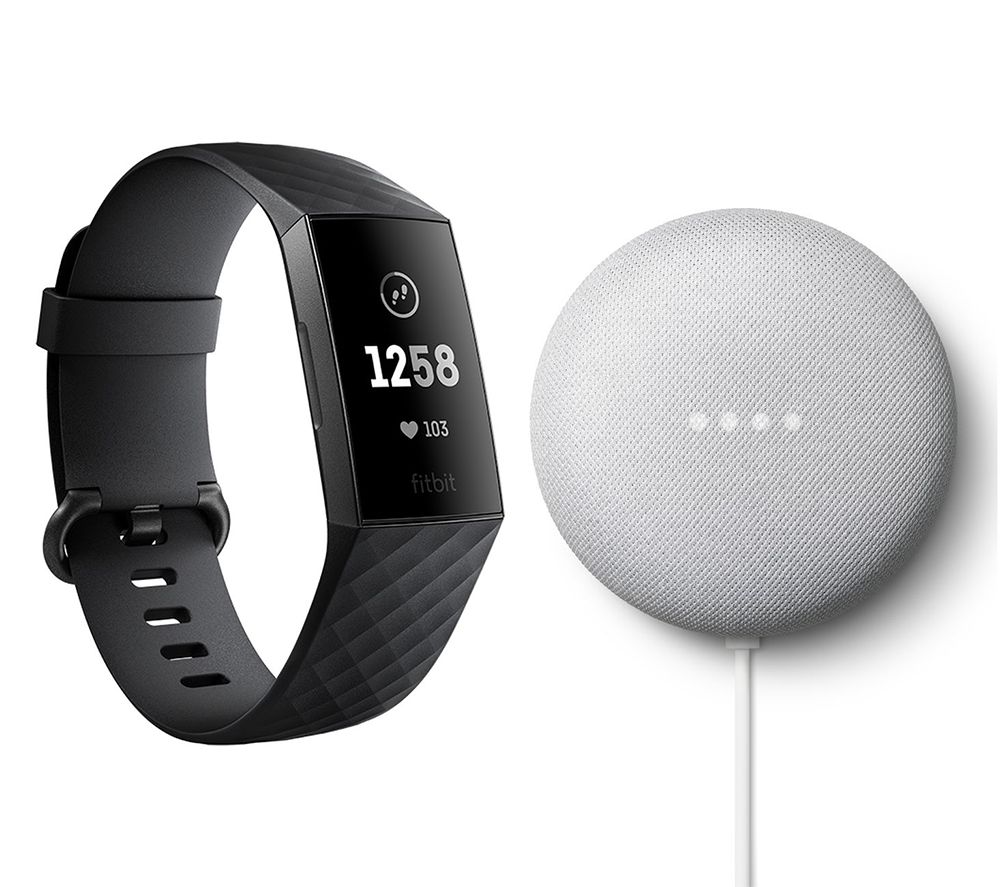 FITBIT Charge 3 Fitness Tracker Black & Chalk Google Nest Mini (2nd Gen) Bundle, Black Review