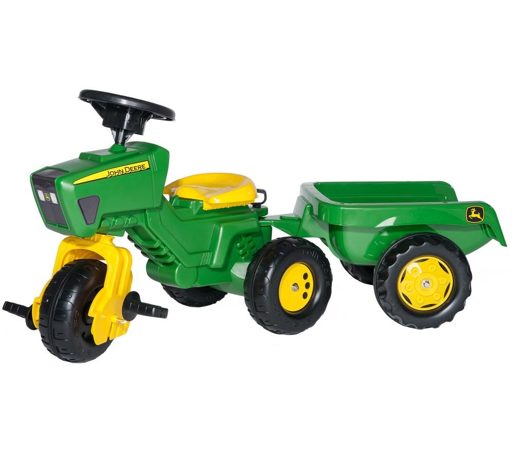 rollyTrac John Deere Kids' Ride-On Toy with Trailer - Green, Black & Yellow