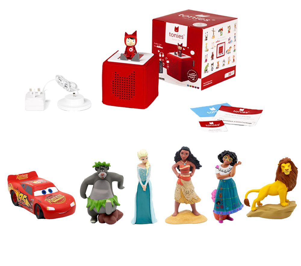 Toniebox Starter Set (Red), Lion King, Encanto, Baloo, Lightning McQueen, Moana & Elsa Audio Figure Bundle