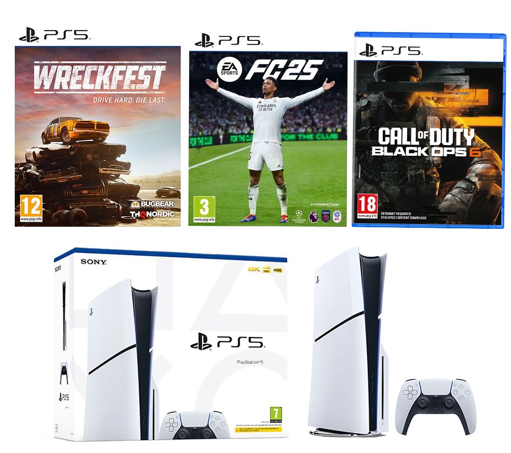 PlayStation 5 (Model Group - Slim), EA Sports FC 25, Call of Duty: Black Ops 6 & Wreckfest Bundle