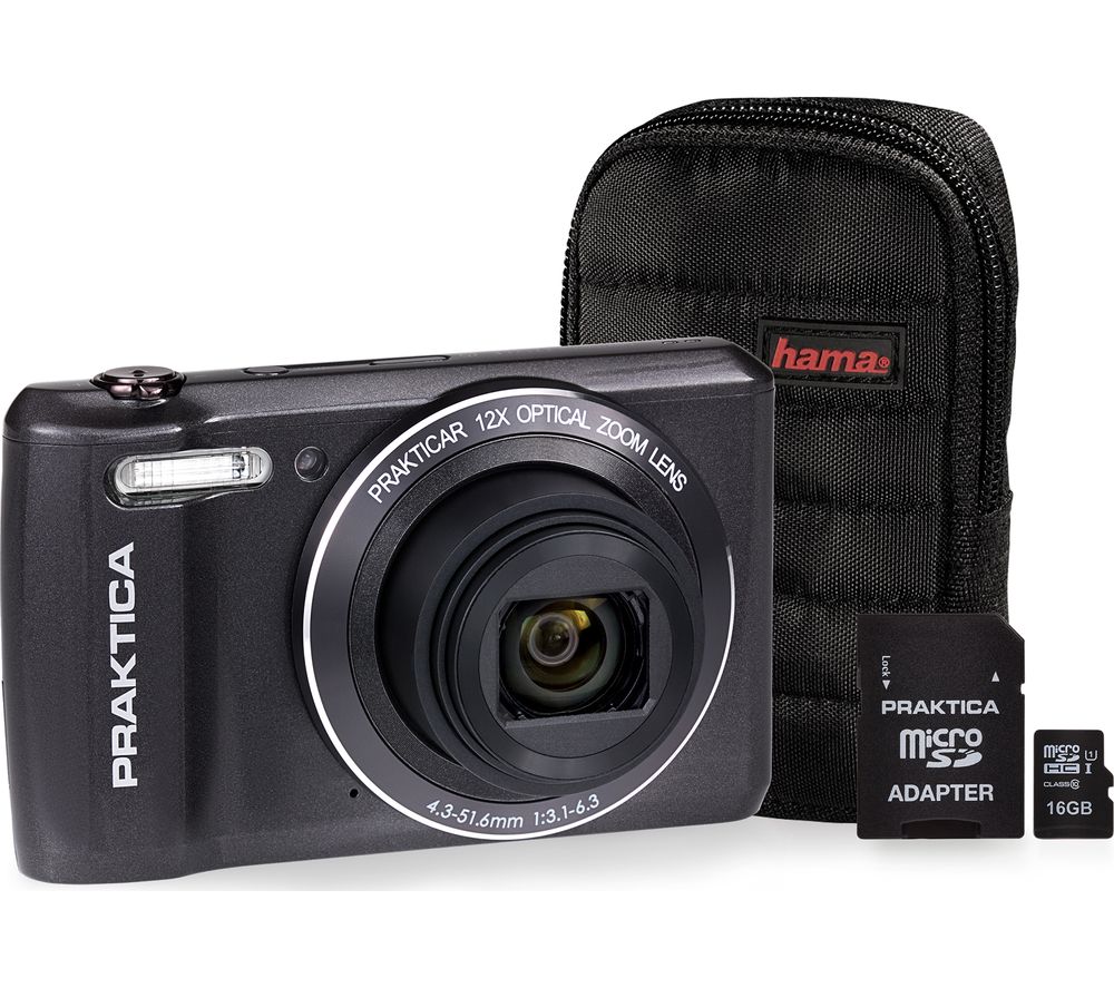 PRAKTICA Luxmedia Z212-LE Compact Camera, Case & 16 GB MicroSD Memory Card Bundle - Graphite, Graphite