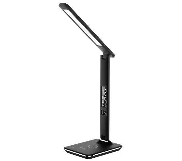 Groov E Ares Led Desk Lamp With Wireless Charging Pad Clock Black
