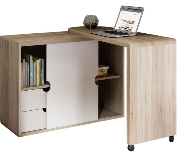 TEKNIK 7700007 Pivot Cupboard Desk - White & Oak Effect