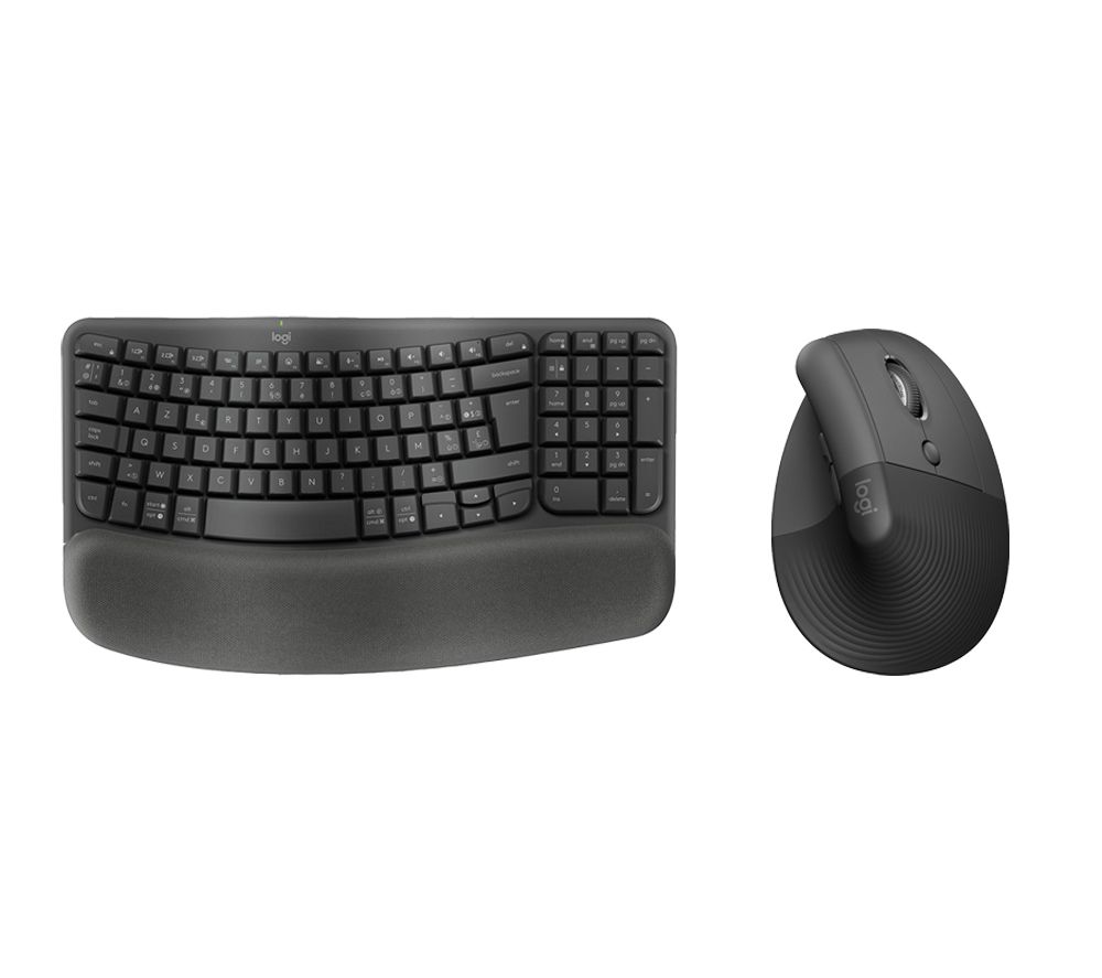 Wave Wireless Keyboard & Lift Vertical Ergonomic Optical Mouse Bundle