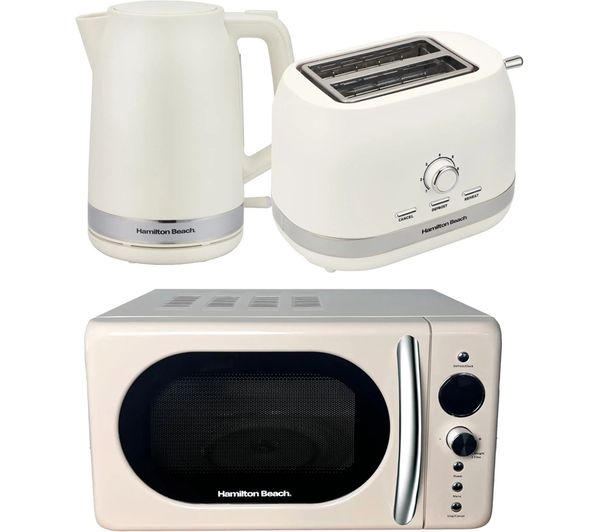 Hamilton Beach Ella Compact Solo Microwave Electric Kettle 2 Slice Toaster Set Latte