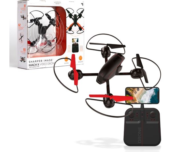 An image of SHARPER IMAGE 10" Mach X Video Drone with Controller - Black & Red