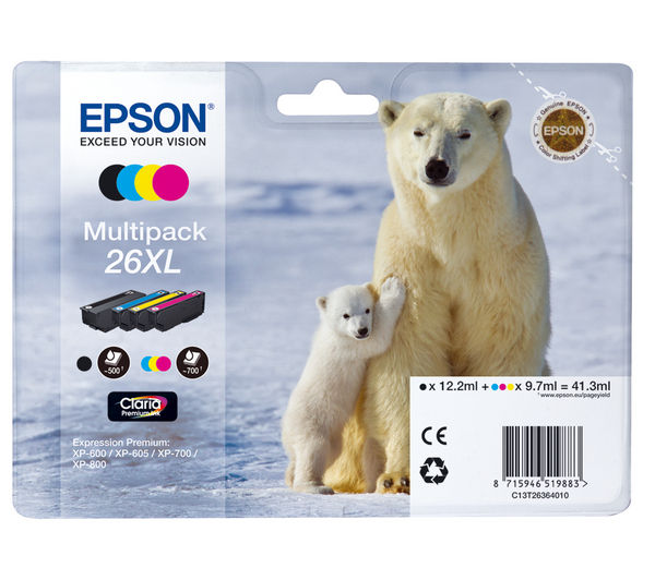 Image of EPSON Polar Bear T2636 XL Cyan, Magenta, Yellow & Black Ink Cartridge - Multipack