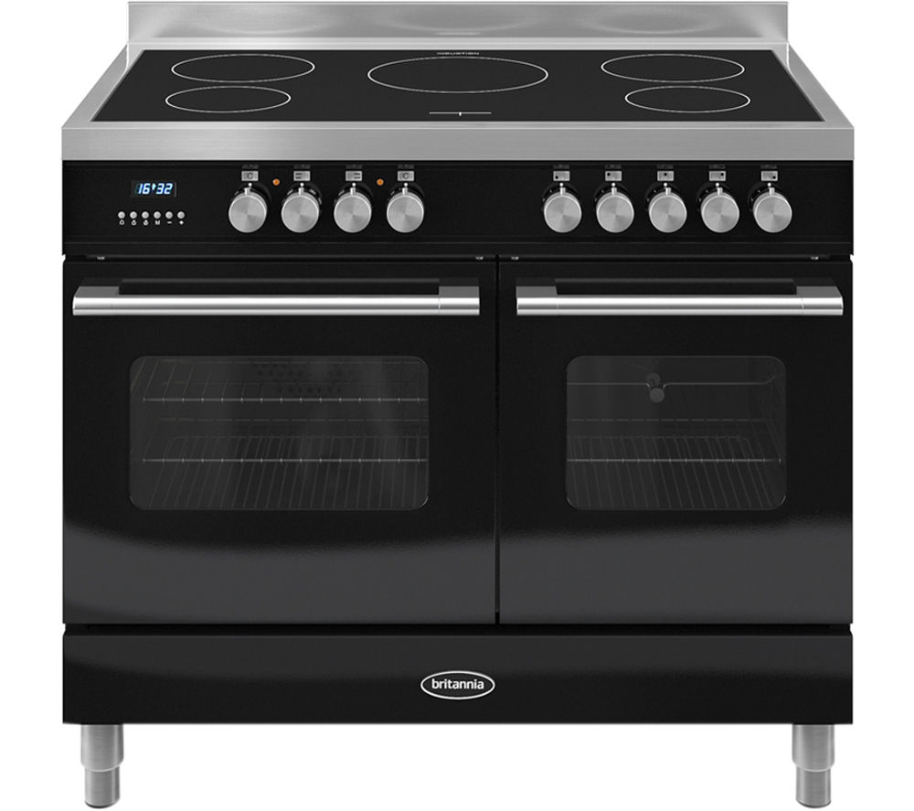 BRITANNIA Delphi 100 Twin Electric Induction Range Cooker - Gloss Black & Stainless Steel, Stainless Steel