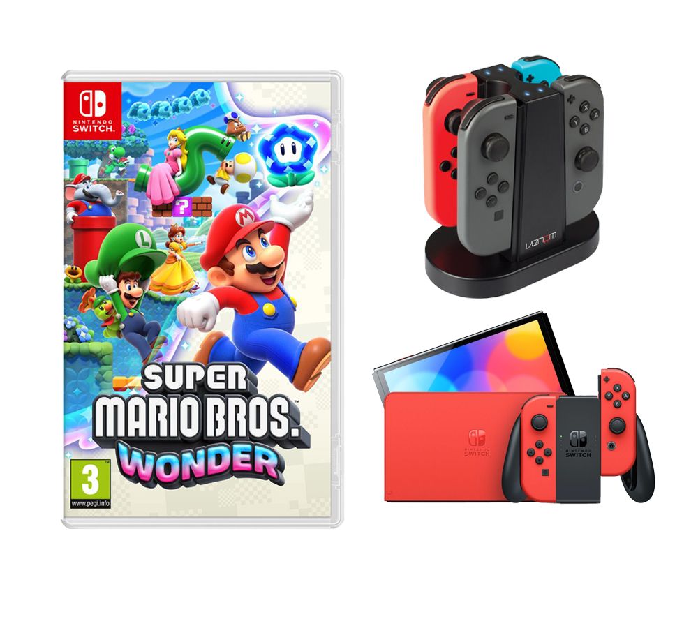 Switch OLED (Mario Red Edition), Super Mario Bros. Wonder & VS4796 Nintendo Switch Bundle