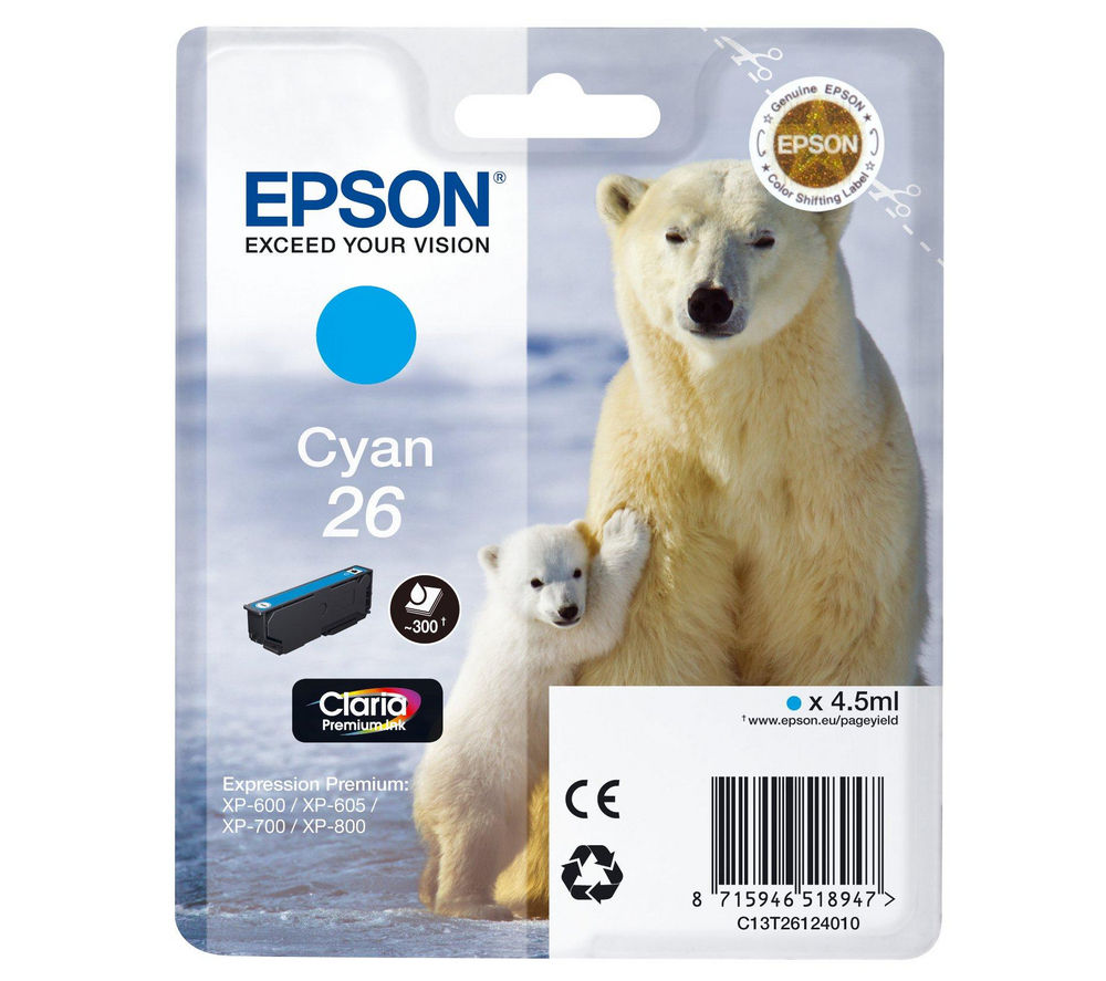 EPSON Polar Bear T2612 Cyan Ink Cartridge, Cyan