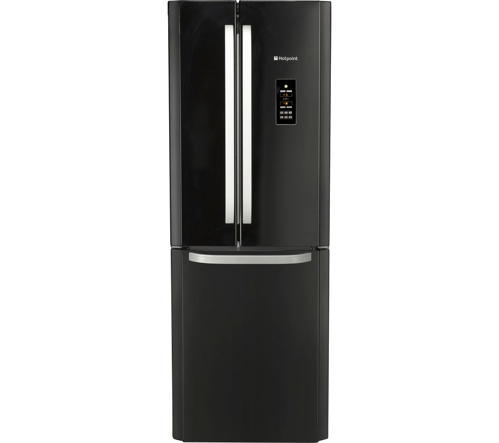 HOTPOINT Slim American Style Fridge Freezer FFU3DG.1K – Black, Black