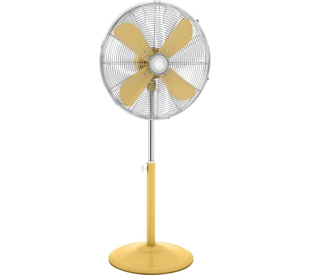 Swan Yellow Retro 16 Inch Standing Fan, 50W, 3-Speed Settings, Oscillation Function, Low Noise Levels, Adjustable Tilt, 16 Inch Diameter, SFA12610YELN