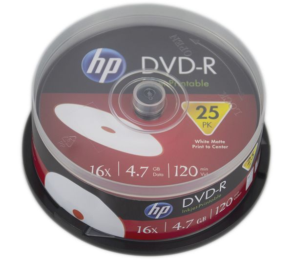 Hp 16x Speed Dvd R Blank Dvds Pack Of 25