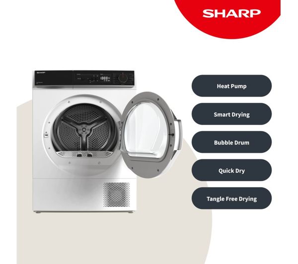 SHARP KD-NHA8S6GW1D-EN 8 kg Heat Pump Tumble Dryer - White - KD ...