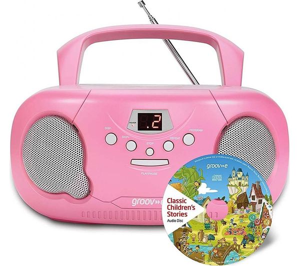 Groov E Gvps733cd10 Pk Portable Fm Am Boombox Childrens Stories Cd Pink