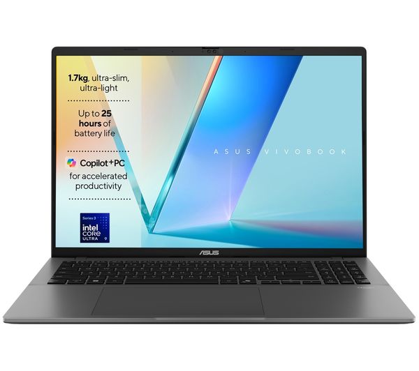 An image of ASUS Vivobook S16 OLED 16" Laptop, Copilot+ PC - Intel® Core™ Ultra 9, 1 TB SSD, Matte Grey