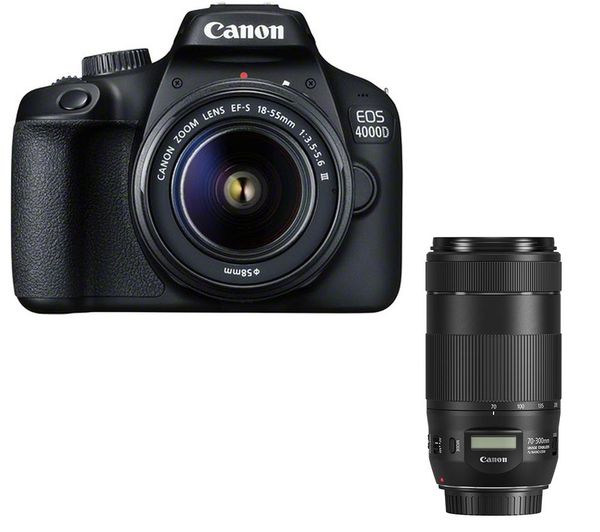 Canon EOS 4000D DSLR Camera, EF-S 15-88 mm f/3.5-5.6 lens, EF 75-300 mm f/4-5.6 Lens & EF 70-300 mm F/4-5.6 Lens