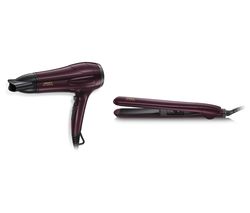 NICKY CLARKE Dry & Style NGP227 Hair Dryer & Straightener Set - Burgundy