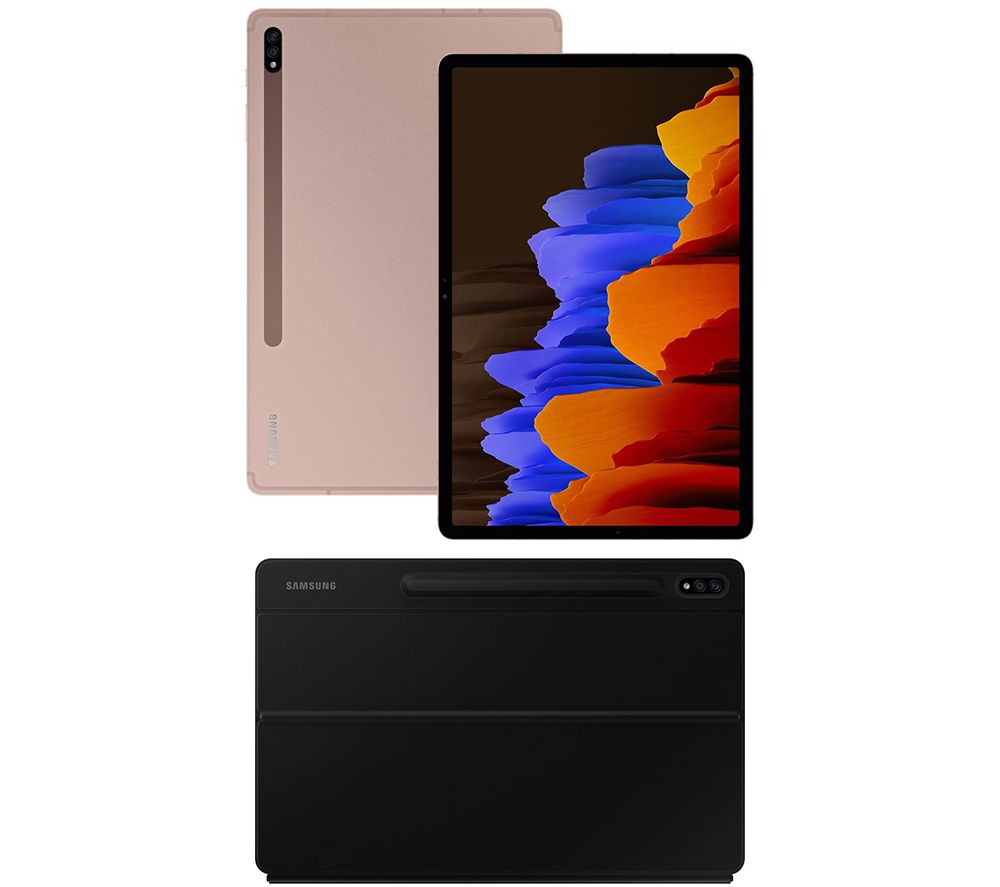 SAMSUNG Galaxy Tab S7 11″ Tablet & Tab S7 Keyboard Cover Bundle – 128 GB, Mystic Bronze & Black, Bronze