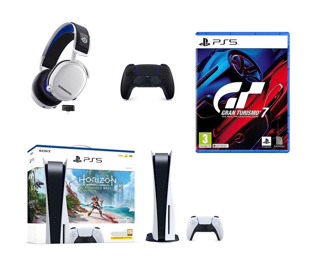 PlayStation 5, Black Controller, Headset, Gran Turismo 7 & Horizon Forbidden West Bundle