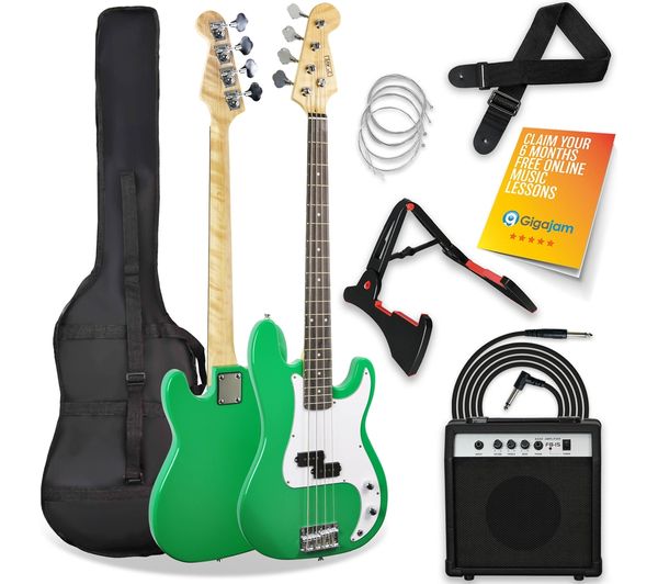 3rd Avenue Full Size 4 4 Electric Bass Guitar Bundle Green