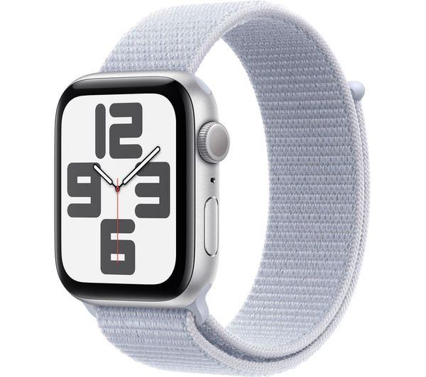 APPLE Watch SE 44 mm Silver Aluminium Case with Blue Cloud Sport Loop MXET3QA A Currys Business