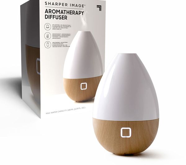 An image of SHARPER IMAGE Mist Diffuser with USB Dark Wood Base - White & Brown