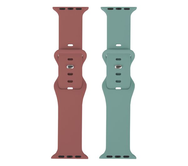 An image of SANDSTROM Apple Watch 42-49 mm (Series 1/2/3) Silicone Strap - Set of 2, Green & Burgundy