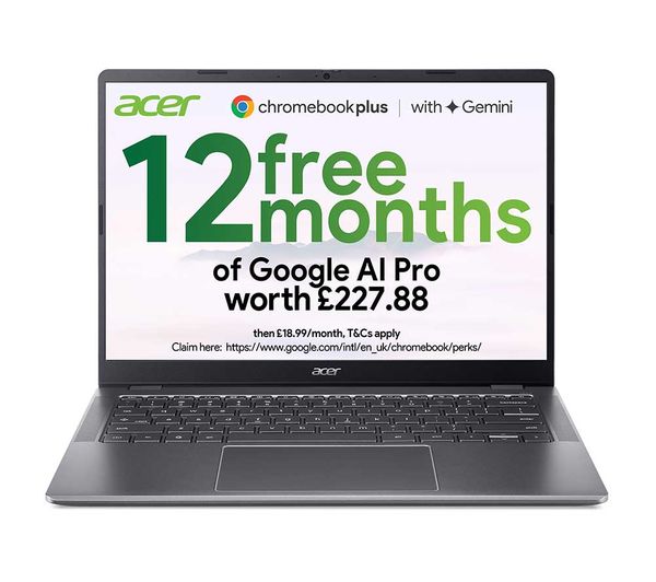 An image of ACER 514 14" Chromebook Plus - Intel® Core™ 3, 128 GB eMMC, Grey