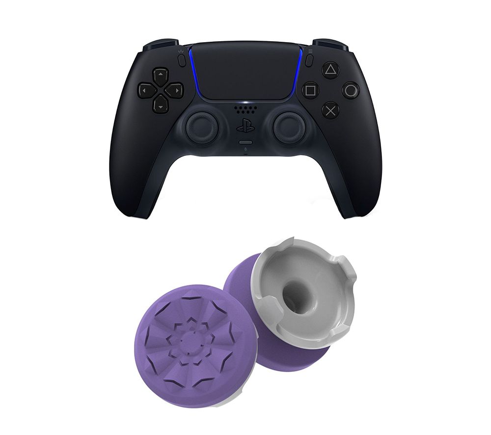 PS5 DualSense Wireless Controller - Midnight Black & Kontrol Freek Galaxy PlayStation Thumbsticks Bundle - Purple