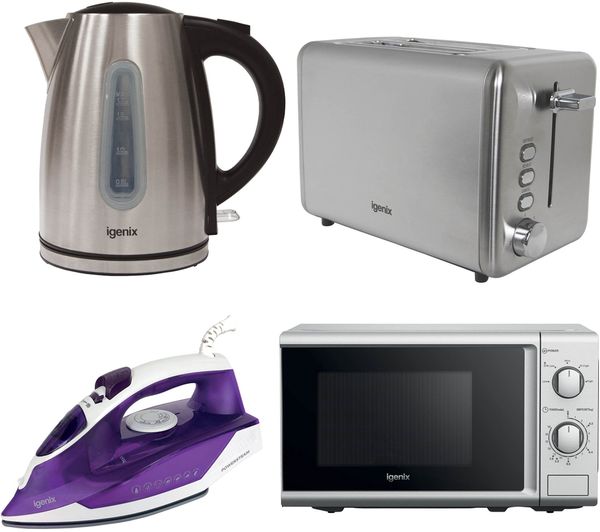 Igenix Igpk39 Solo Microwave Jug Kettle 2 Slice Toaster Iron Bundle Silver
