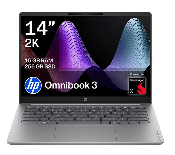 An image of HP OmniBook 3 NGAI 14" Laptop - Snapdragon X, 256 GB SSD, Silver