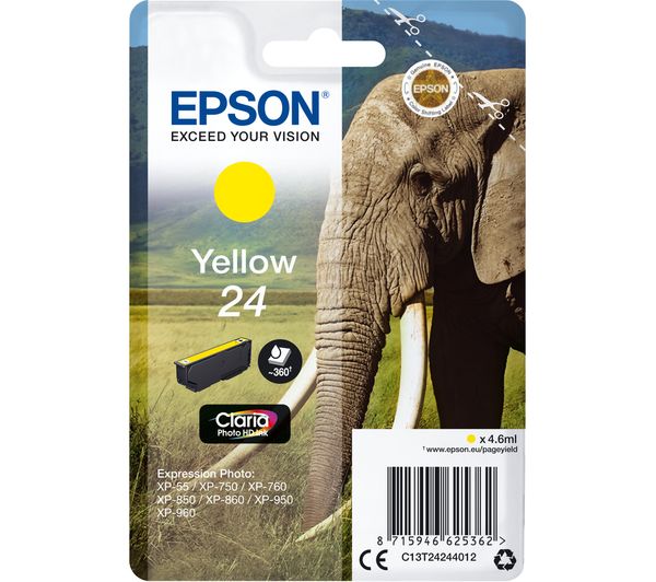 EPSON 24 Elephant Yellow Ink Cartridge, Yellow