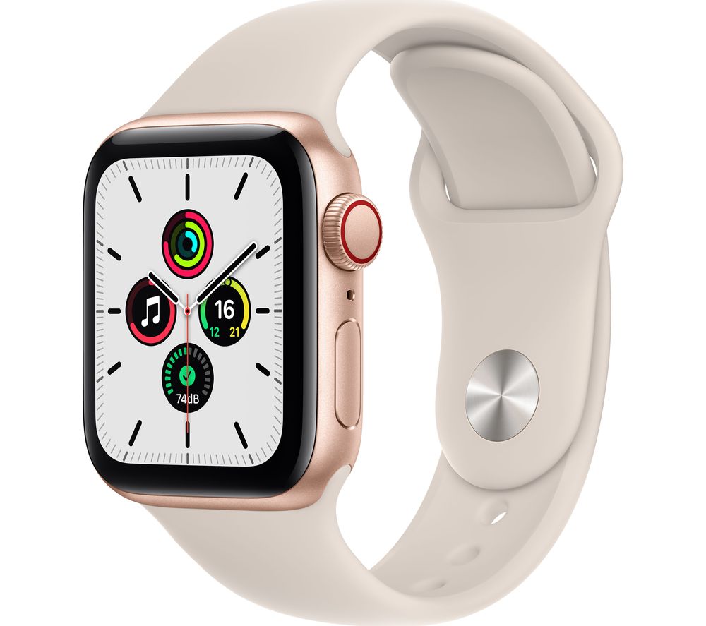 APPLE Watch SE Cellular - Gold Aluminium with Starlight Sports Band, 40 mm