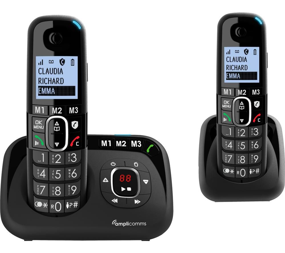 BigTel 1582 Voice Cordless Phone - Twin Handsets, Black