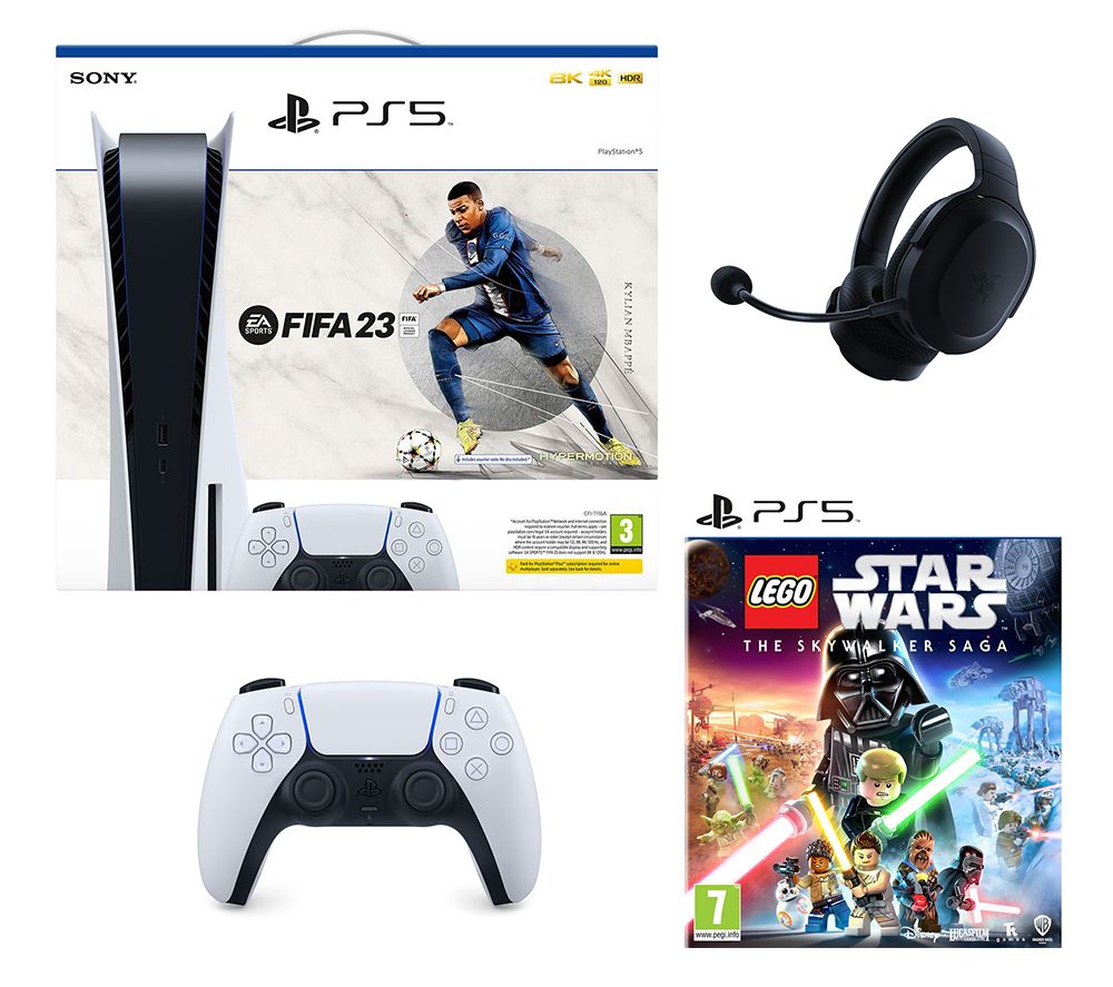 PlayStation 5 with Additional White Controller, Barracuda X 7.1 Headset, FIFA 23 & Lego Star Wars Bundle