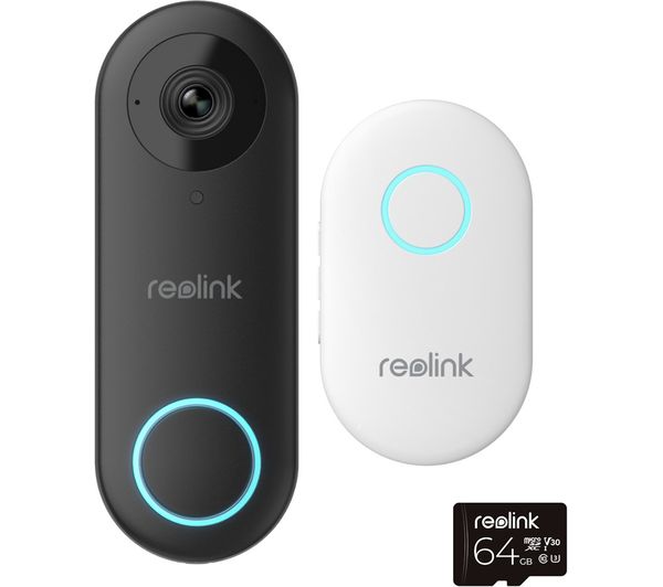 Reolink Ai Vdw5mm64 Uk Quad Hd Smart Video Doorbell Chime 64 Gb Memory Card Black White