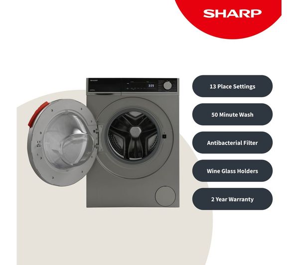 SHARP ES-NDB814CSA-EN 8 kg Washer Dryer - Dark Silver - ES
