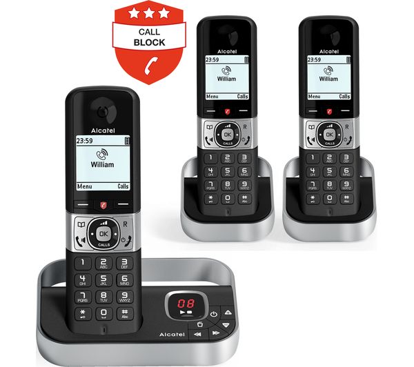 Alcatel F890 Voice Tam Cordless Phone Triple Handsets Black Silver