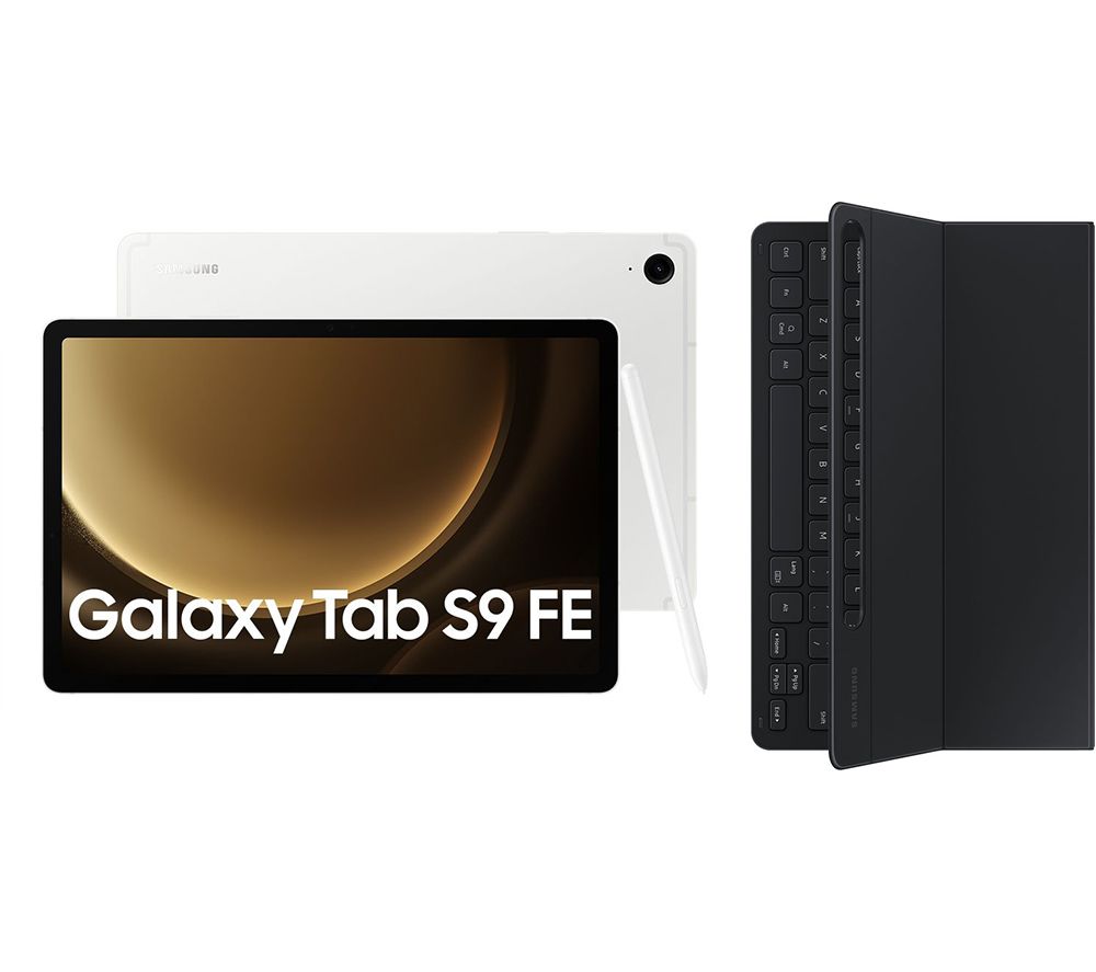 Galaxy Tab S9 FE 10.9" Tablet (256 GB, Silver) & Galaxy Tab S9 & S9 FE Slim Book Cover Keyboard Case Bundle