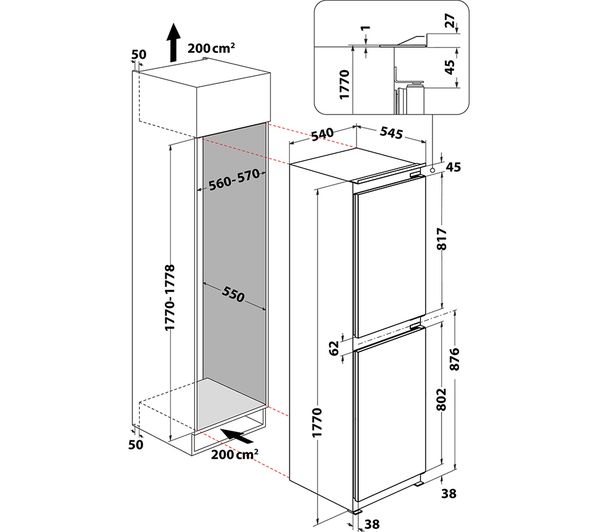 HOTPOINT Frost Free HBC18 5050 F2 Integrated 50/50 Fridge Freezer ...