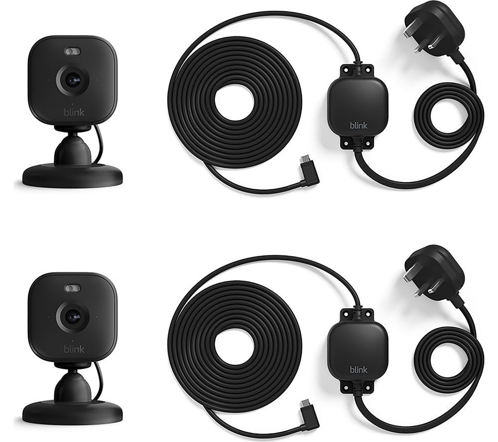 Mini 2 Full HD 1080p WiFi Security Camera with Weather Resistant Adapter - Black, Twin Pack