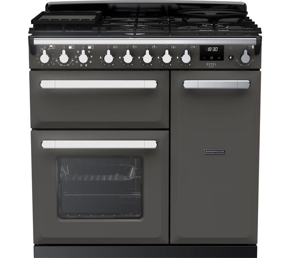 Image of RANGEMASTER Estel Deluxe ESDL90DFPSLT/CM1 90 cm Dual Fuel Range Cooker - Slate & Chrome