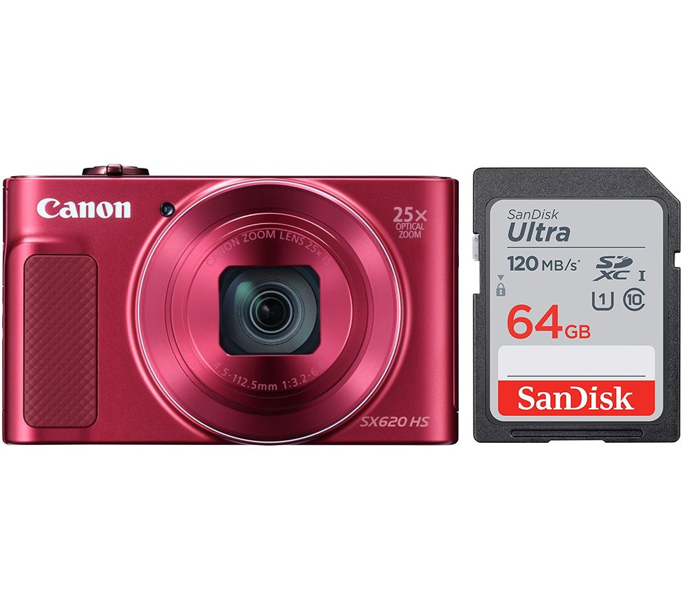 CANON PowerShot SX620 HS Compact Camera & 64 GB Memory Card Bundle - Red, Red