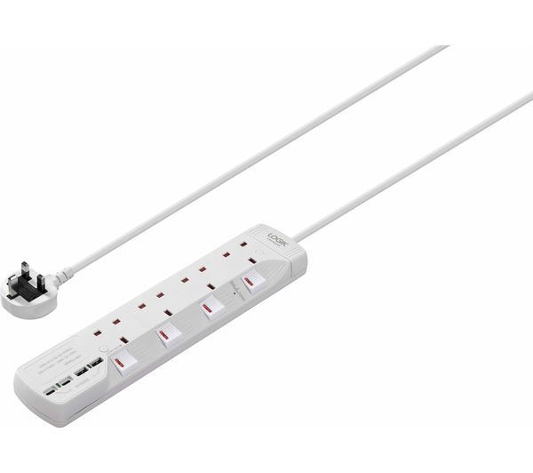 Image of LOGIK Surge Protected 4-Socket Extension Lead with USB - 4 m