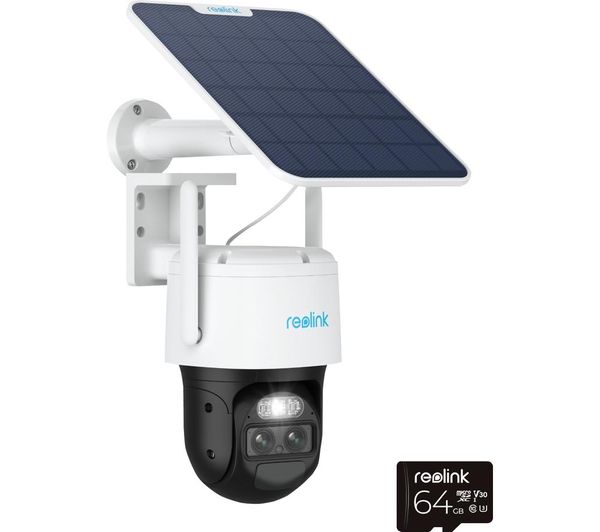 Reolink Trackmix Pan Tilt Zoom 2k 4g Lte Solar Battery Cctv Camera Kit With 64 Gb Card White