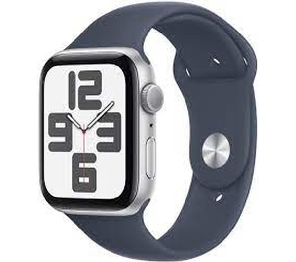 Image of APPLE Watch SE (2023) - 44 mm Silver Aluminium Case with Storm Blue Sport Band, S/M