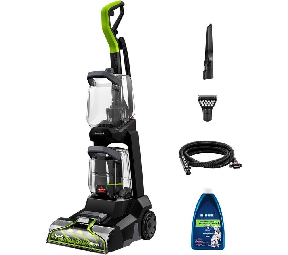 Powerwash Upright Carpet Cleaner - Transparent, Green & Black