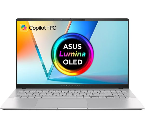 An image of ASUS Vivobook S 15" Refurbished Laptop, Copilot+ PC - Snapdragon X Elite, 1 TB SSD, Silver (Very Good Condition)