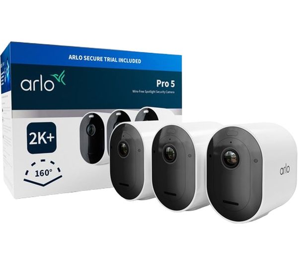 ARLO Pro 5 2K 1520p WiFi Security Camera System - 3 Cameras, White